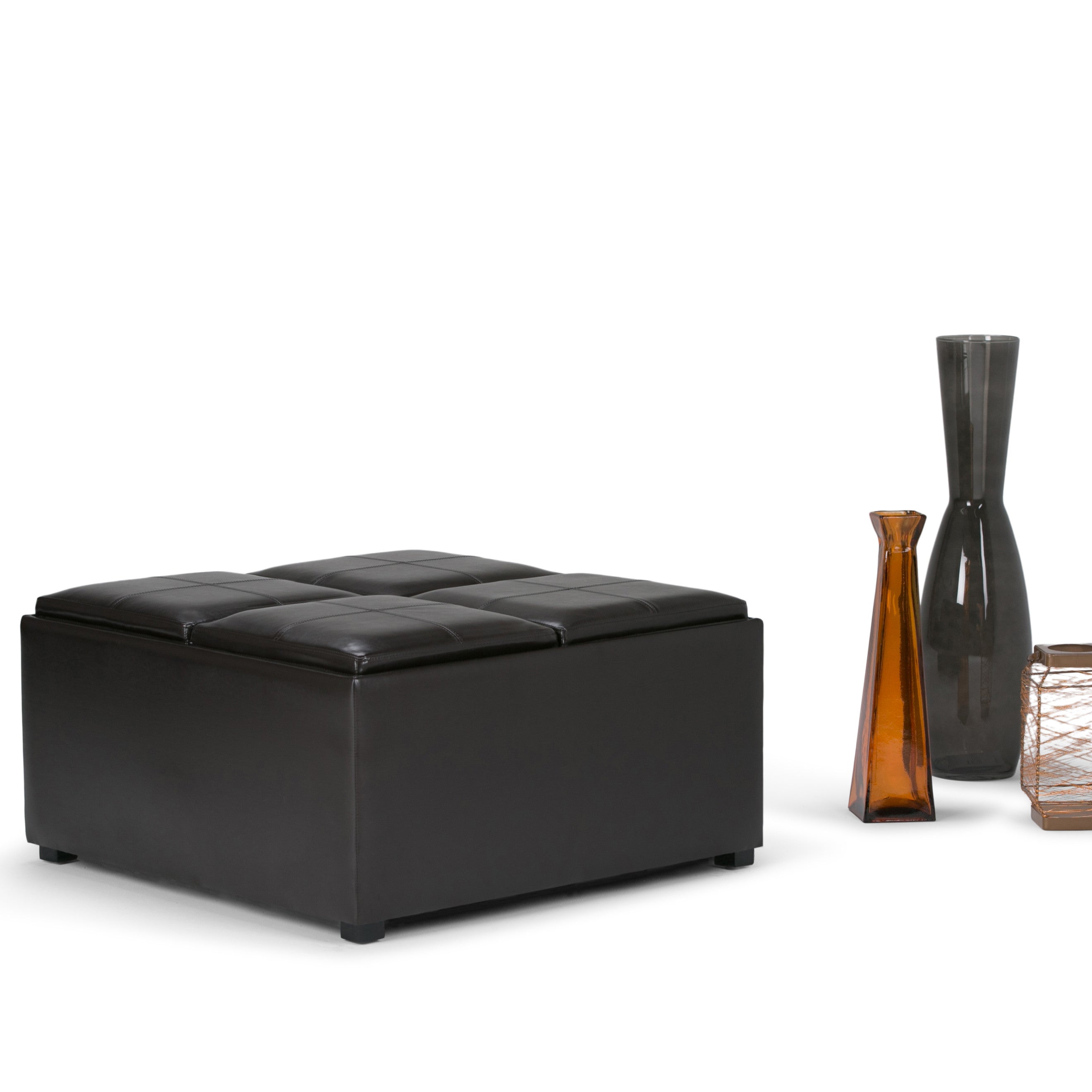 35" Brown and Dark Brown Leather Cocktail Ottoman With Storage-4