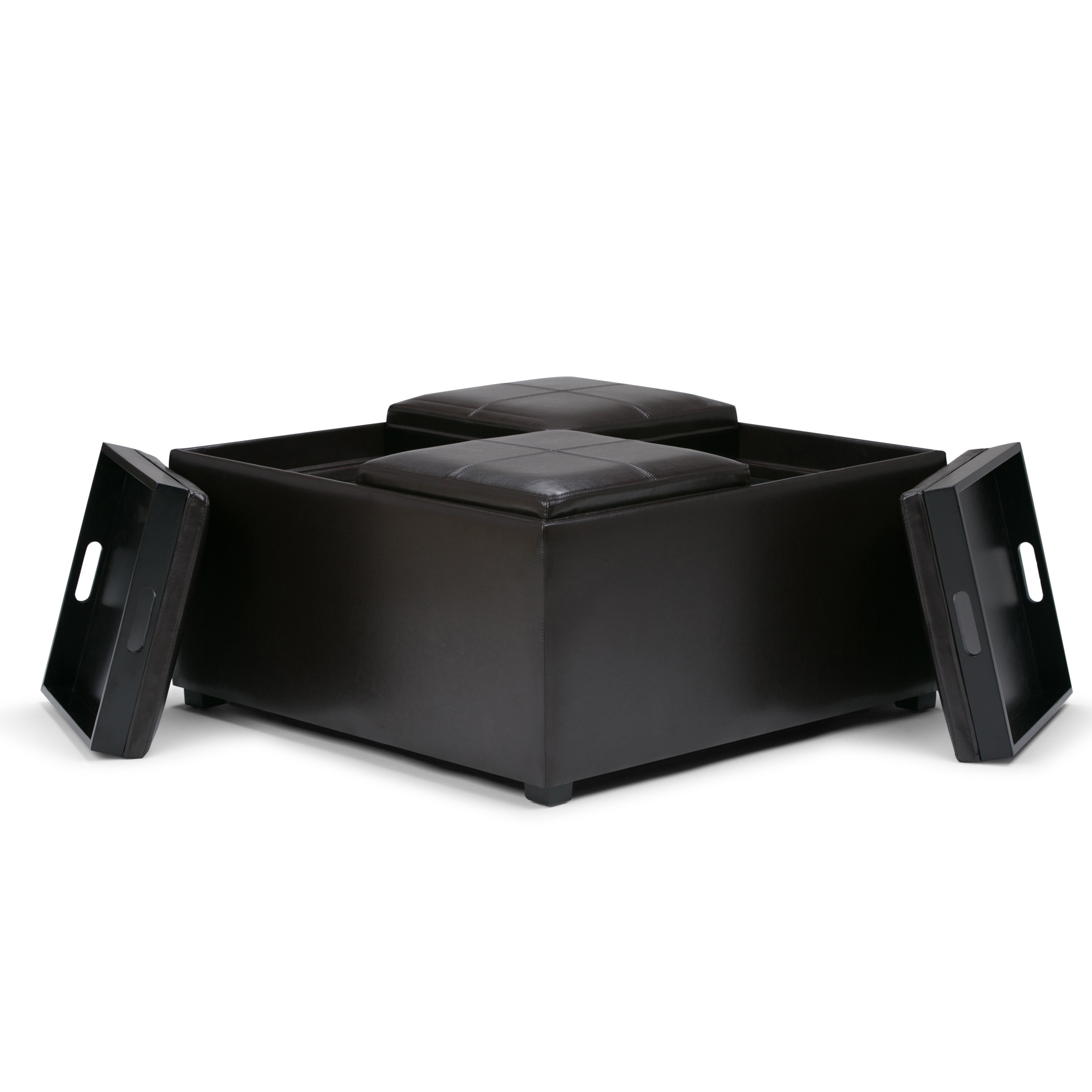 35" Brown and Dark Brown Leather Cocktail Ottoman With Storage-2