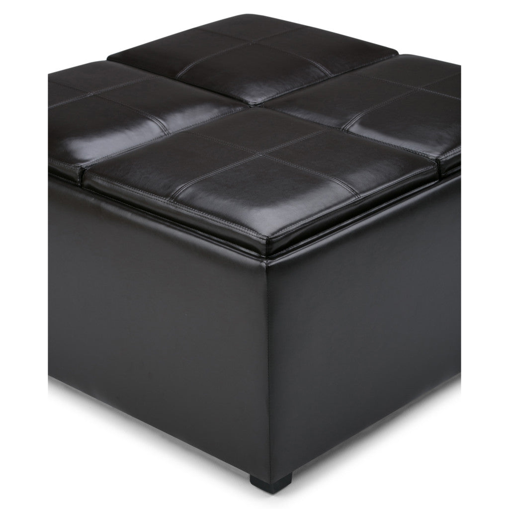35" Brown and Dark Brown Leather Cocktail Ottoman With Storage-3