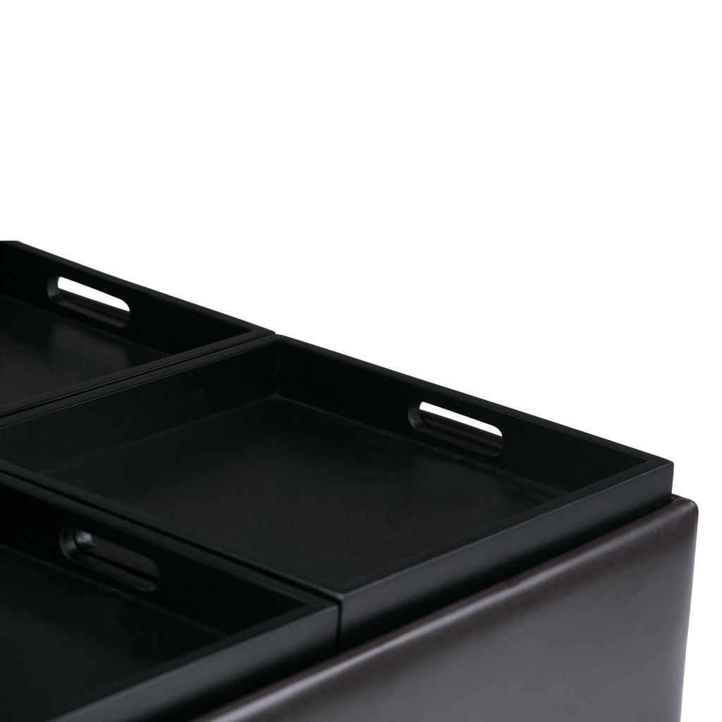 35" Brown and Dark Brown Leather Cocktail Ottoman With Storage-5