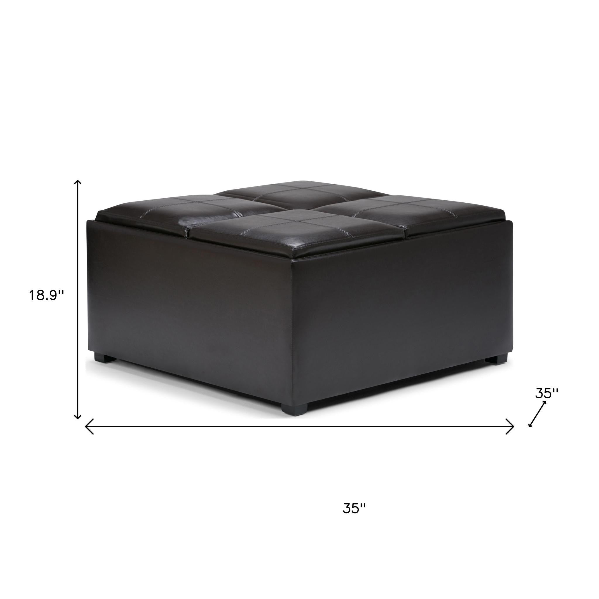 35" Brown and Dark Brown Leather Cocktail Ottoman With Storage-8