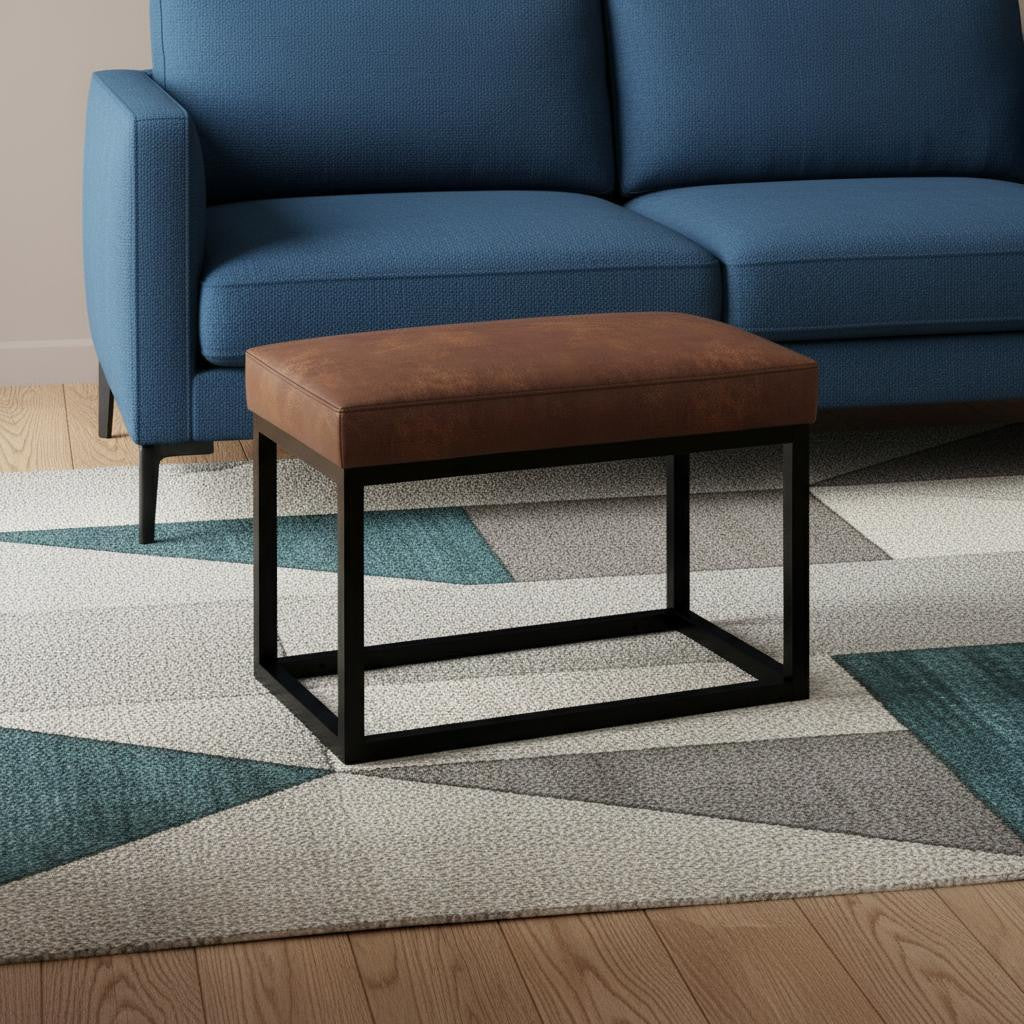 26" Brown and Black Leather Ottoman-1