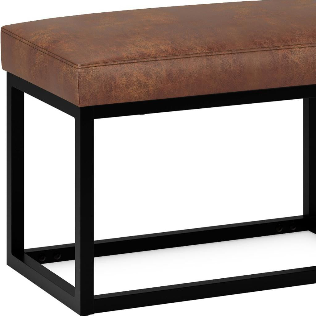 26" Brown and Black Leather Ottoman-5