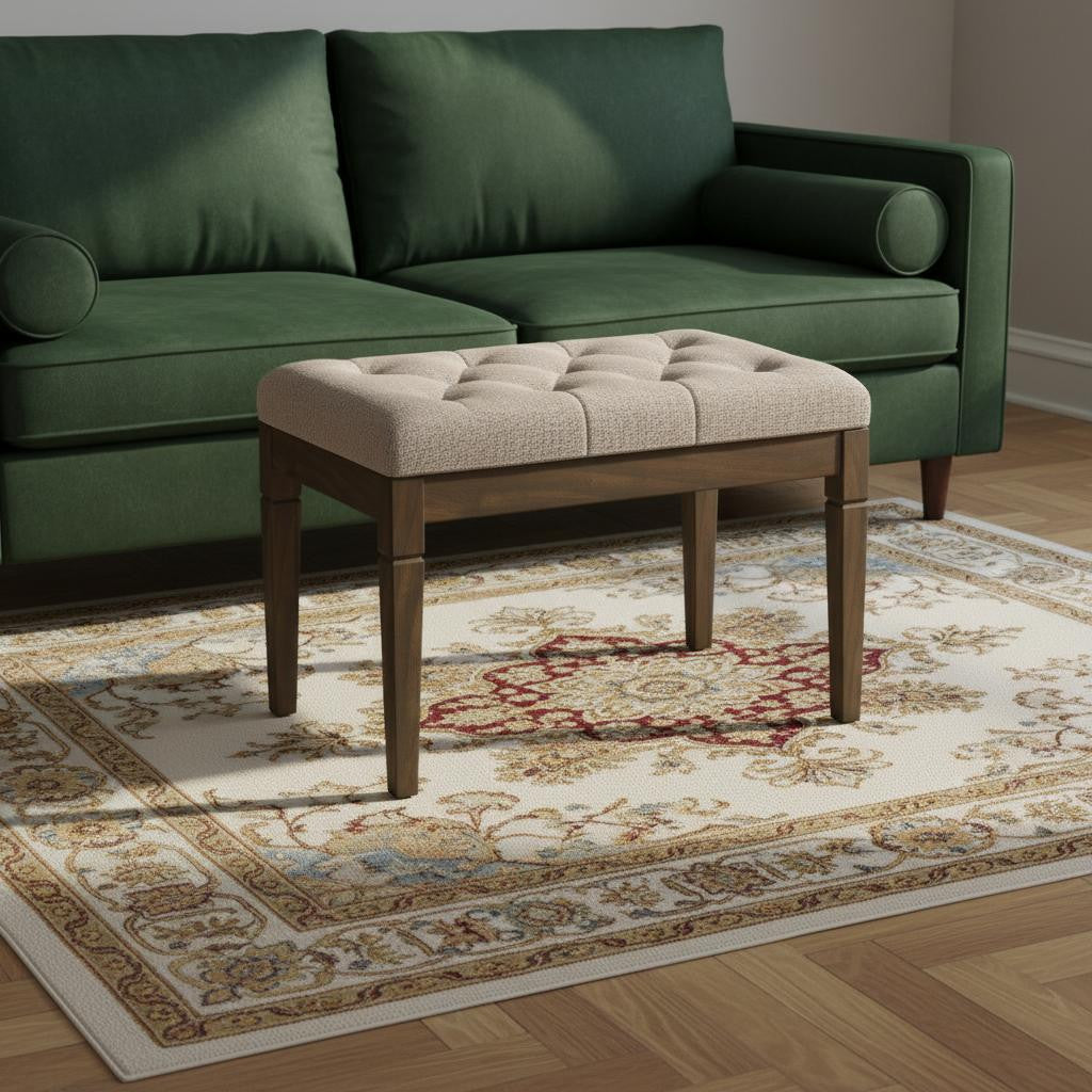 28" Natural and Brown Fabric Ottoman-1