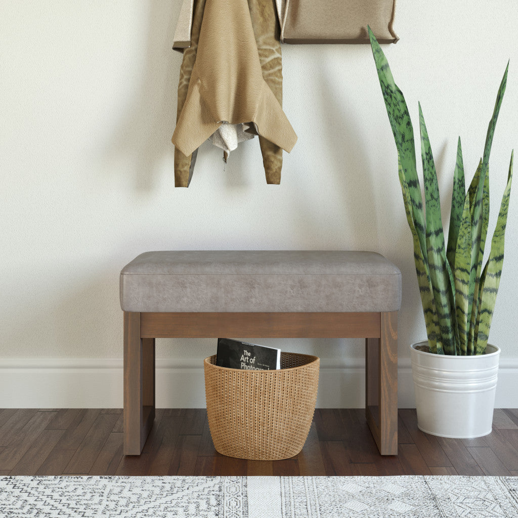 27" Gray and Dark Brown Leather Footstool-7