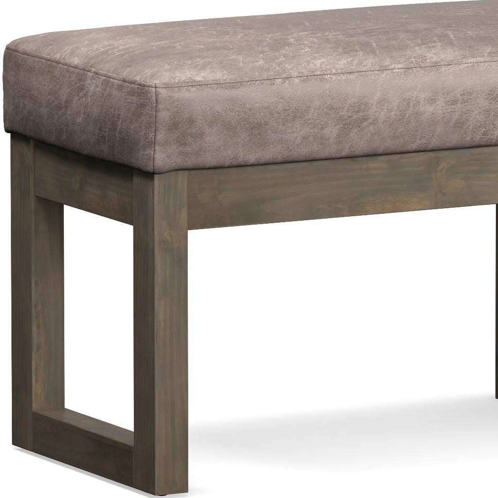 27" Gray and Dark Brown Leather Footstool-5