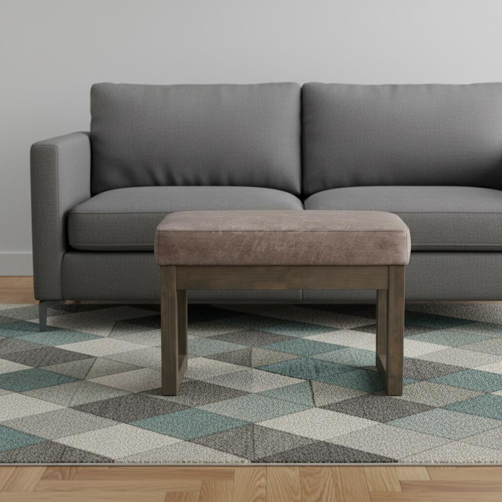 27" Gray and Dark Brown Leather Footstool-1