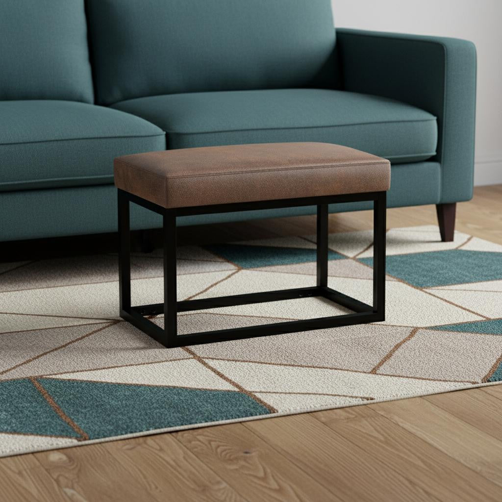 26" Brown and Black Leather Ottoman-1