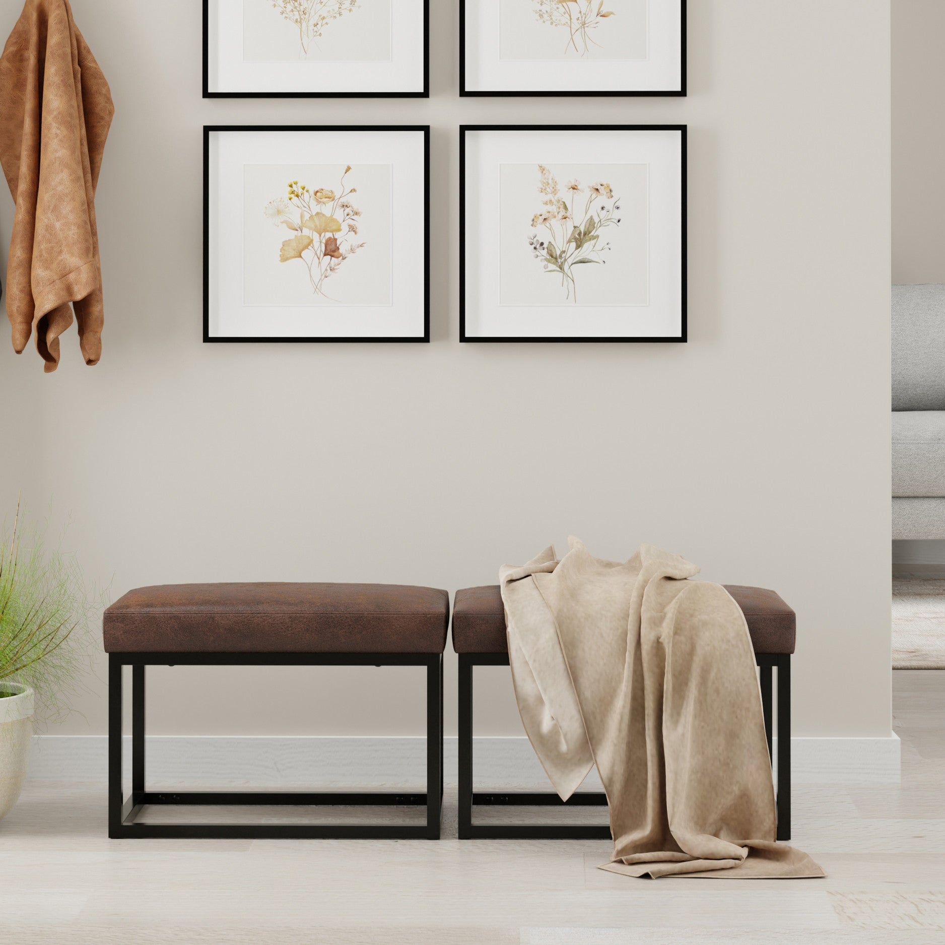 26" Brown and Black Leather Ottoman-7