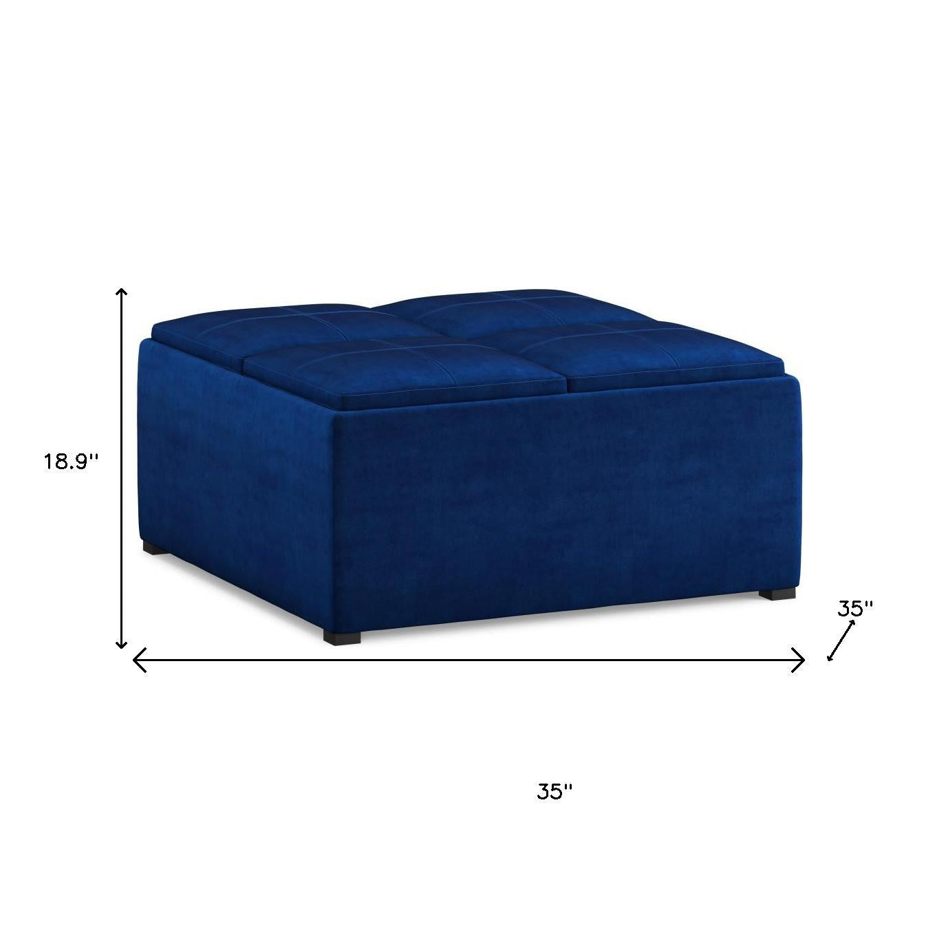35" Blue and Black Velvet Cocktail Ottoman With Storage-8
