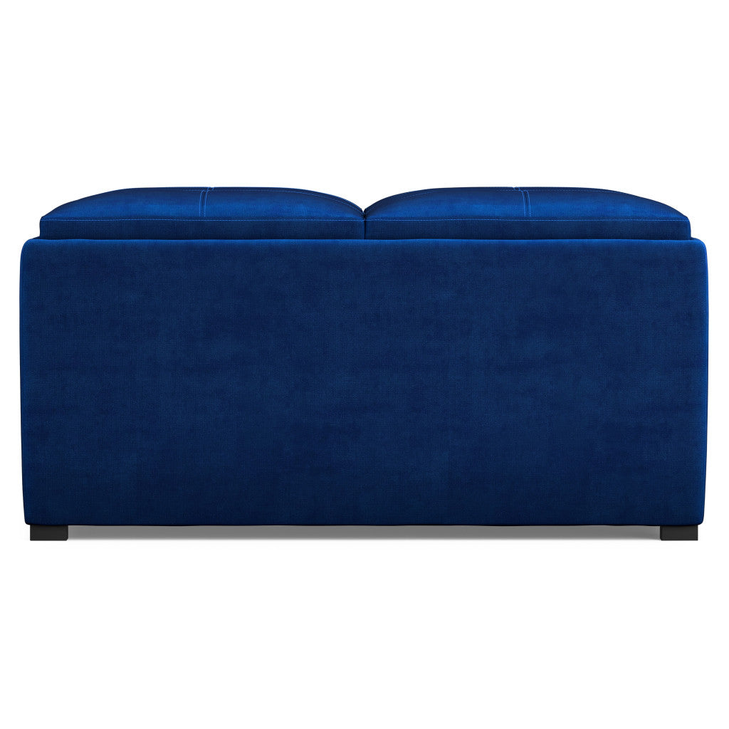 35" Blue and Black Velvet Cocktail Ottoman With Storage-3