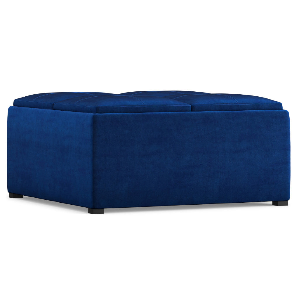35" Blue and Black Velvet Cocktail Ottoman With Storage-4