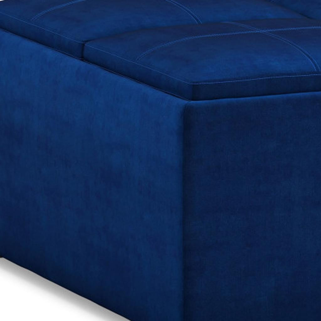 35" Blue and Black Velvet Cocktail Ottoman With Storage-5
