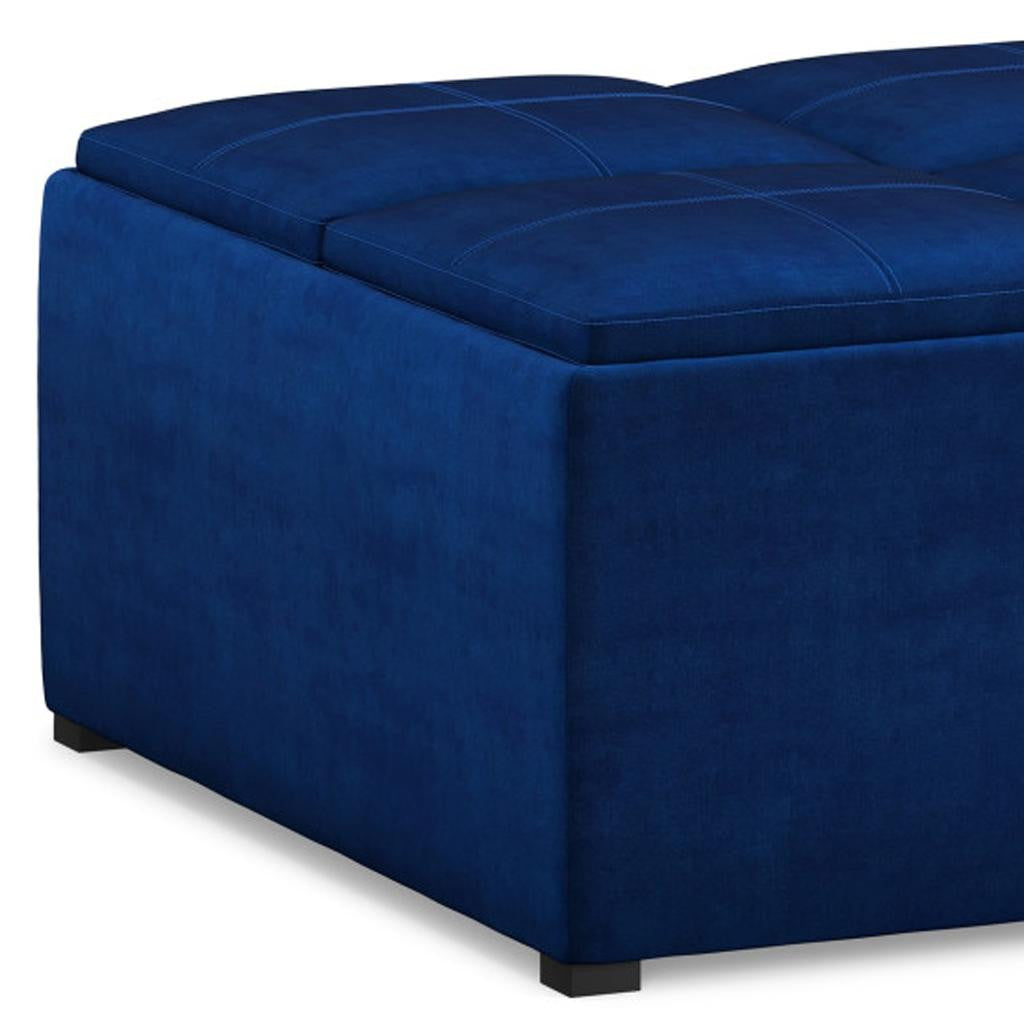 35" Blue and Black Velvet Cocktail Ottoman With Storage-6