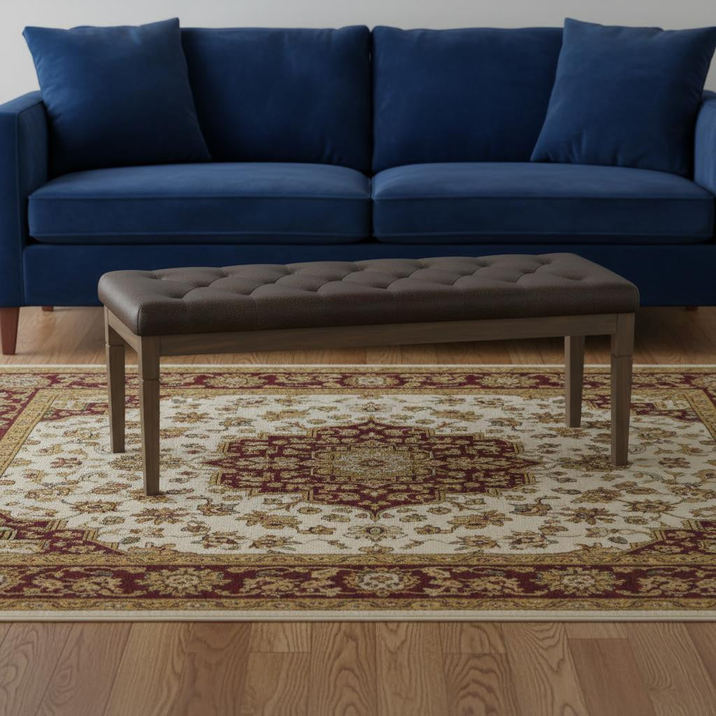 48" Brown Leather Ottoman-1