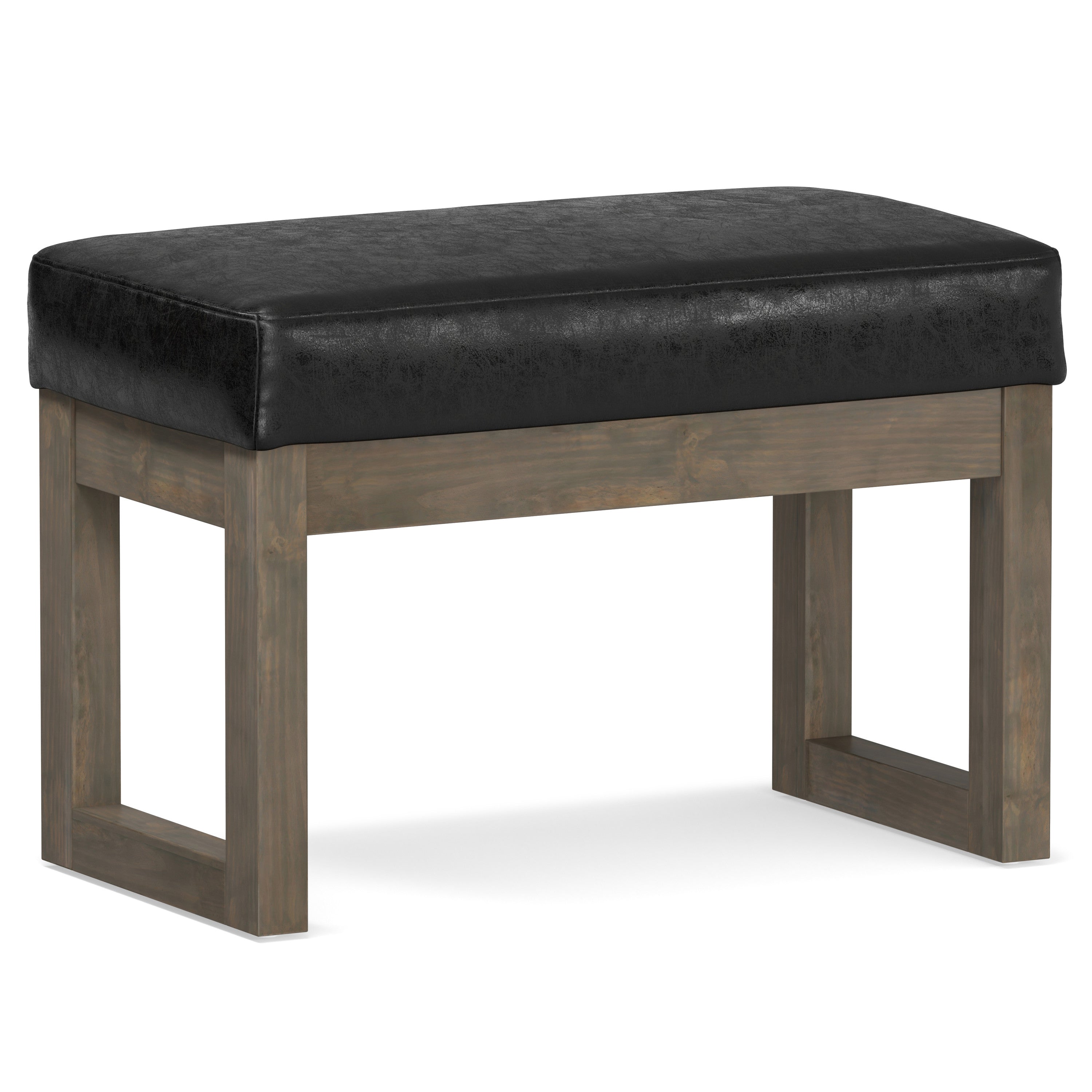 27" Black and Brown Leather Footstool-0