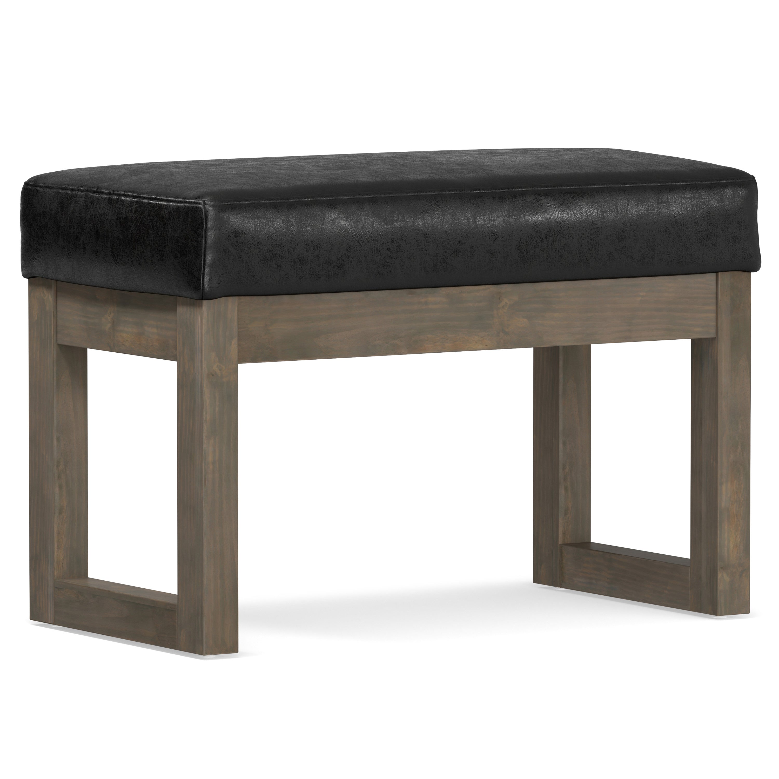 27" Black and Brown Leather Footstool-3