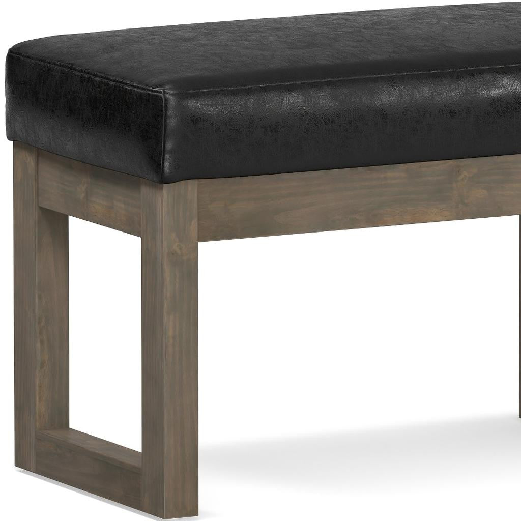 27" Black and Brown Leather Footstool-6
