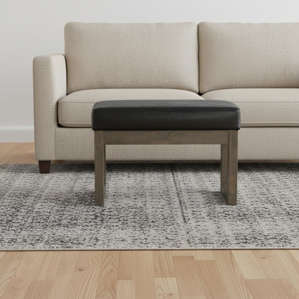 27" Black and Brown Leather Footstool-1