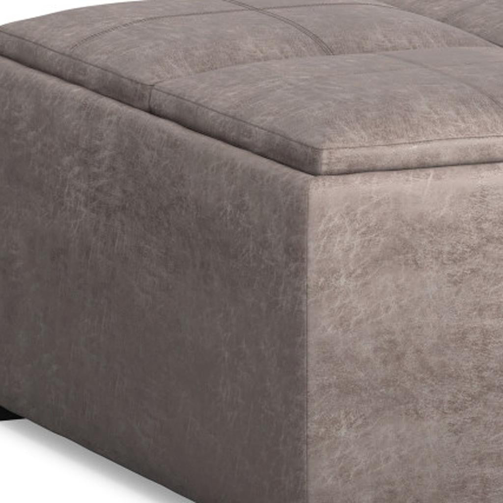 35" Gray and Black Leather Cocktail Ottoman With Storage-6