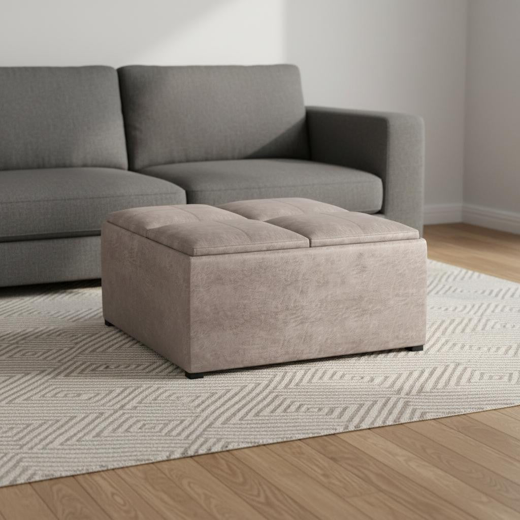 35" Gray and Black Leather Cocktail Ottoman With Storage-1