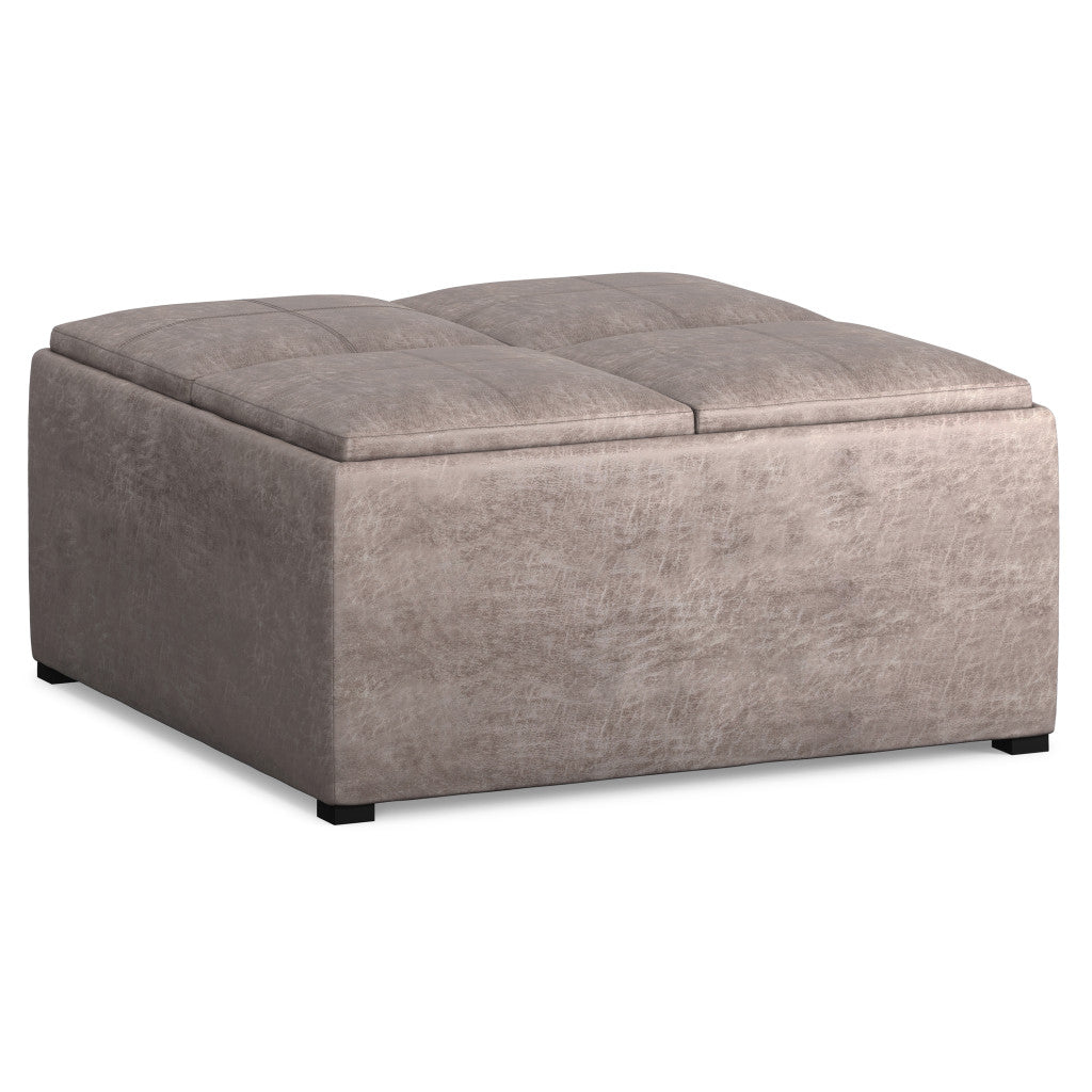 35" Gray and Black Leather Cocktail Ottoman With Storage-0