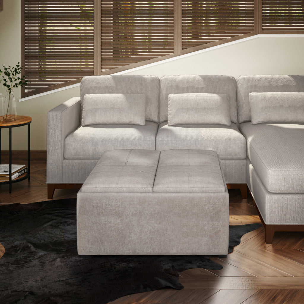 35" Gray and Black Leather Cocktail Ottoman With Storage-7