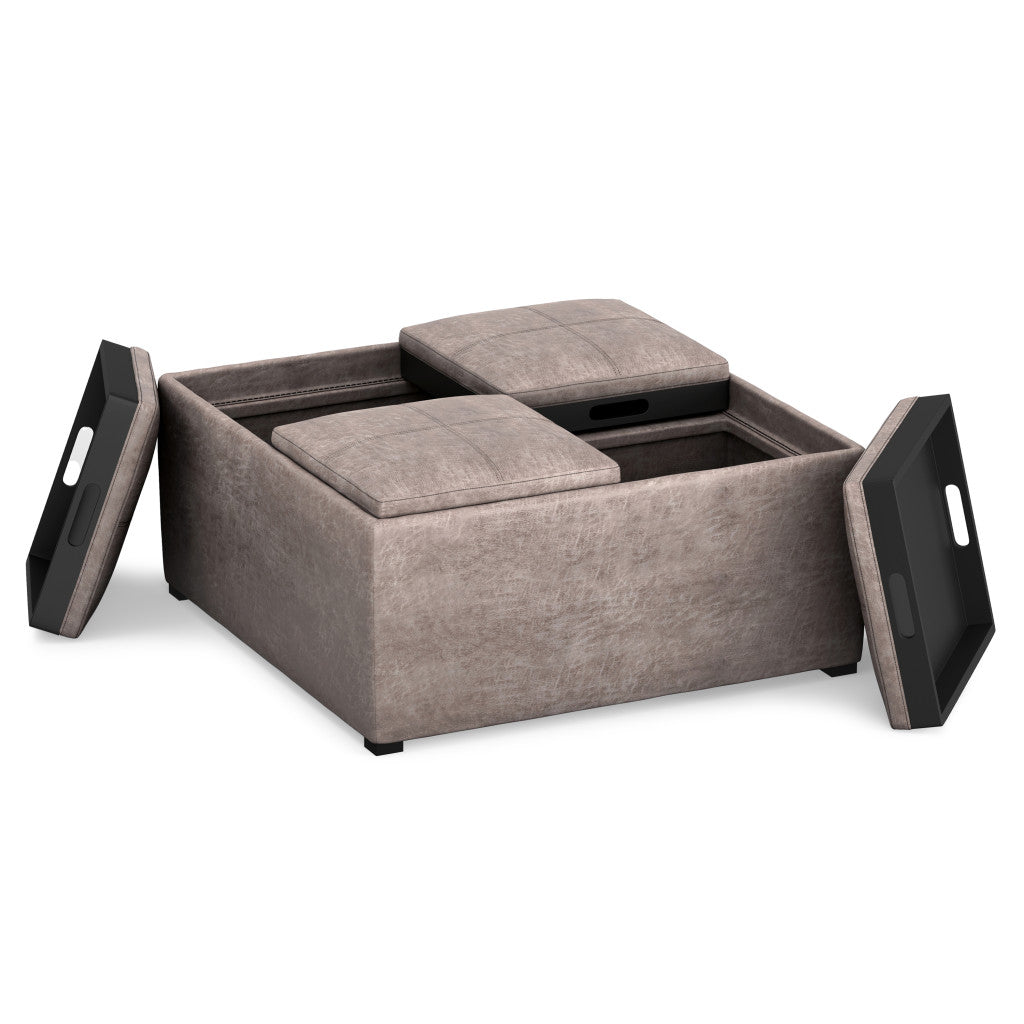 35" Gray and Black Leather Cocktail Ottoman With Storage-2