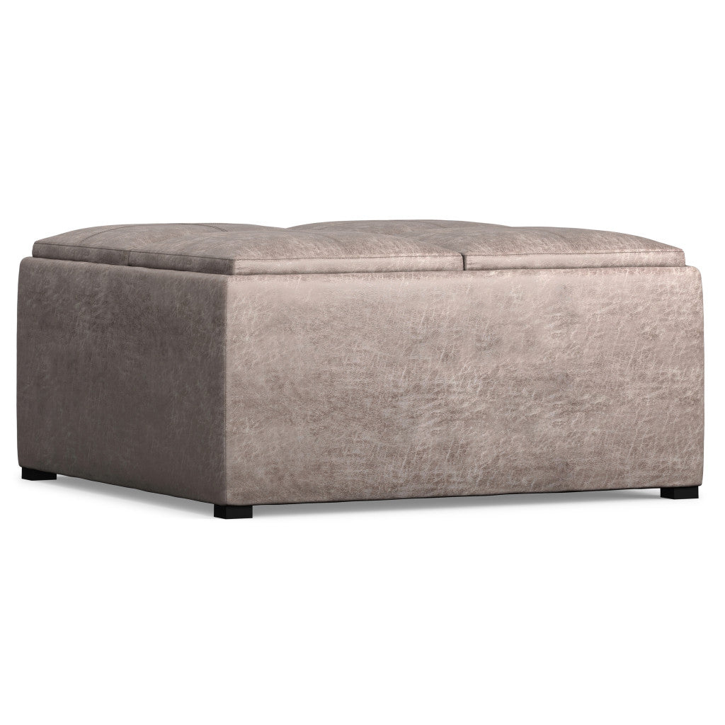 35" Gray and Black Leather Cocktail Ottoman With Storage-4