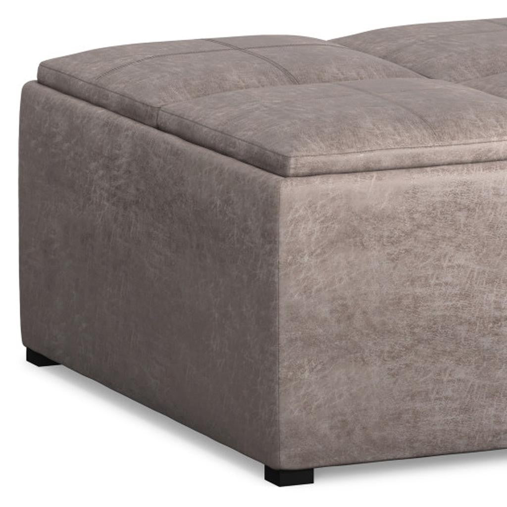 35" Gray and Black Leather Cocktail Ottoman With Storage-5