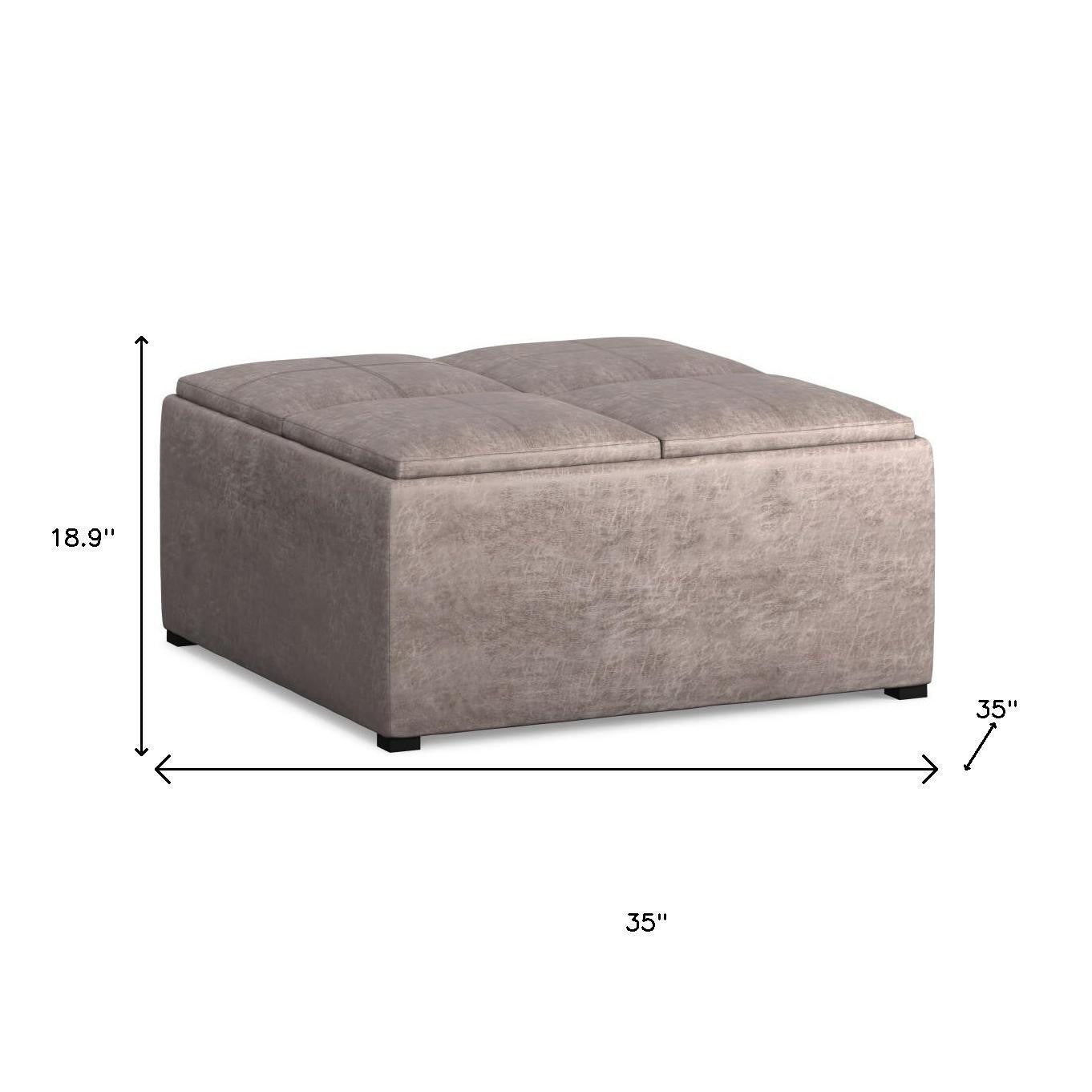 35" Gray and Black Leather Cocktail Ottoman With Storage-8