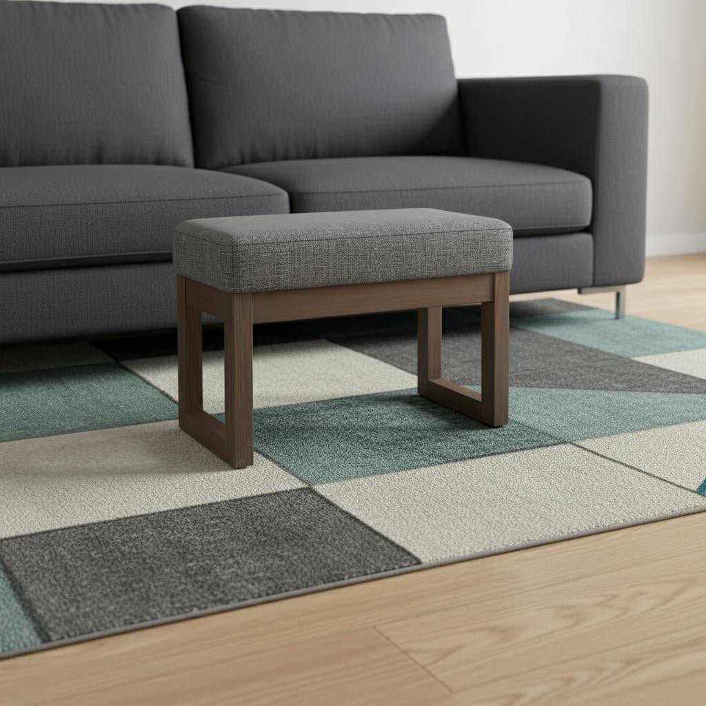 27" Gray and Brown Fabric Footstool-1