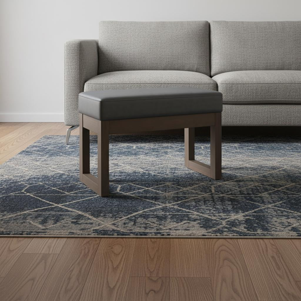 27" Gray and Brown Leather Footstool-1