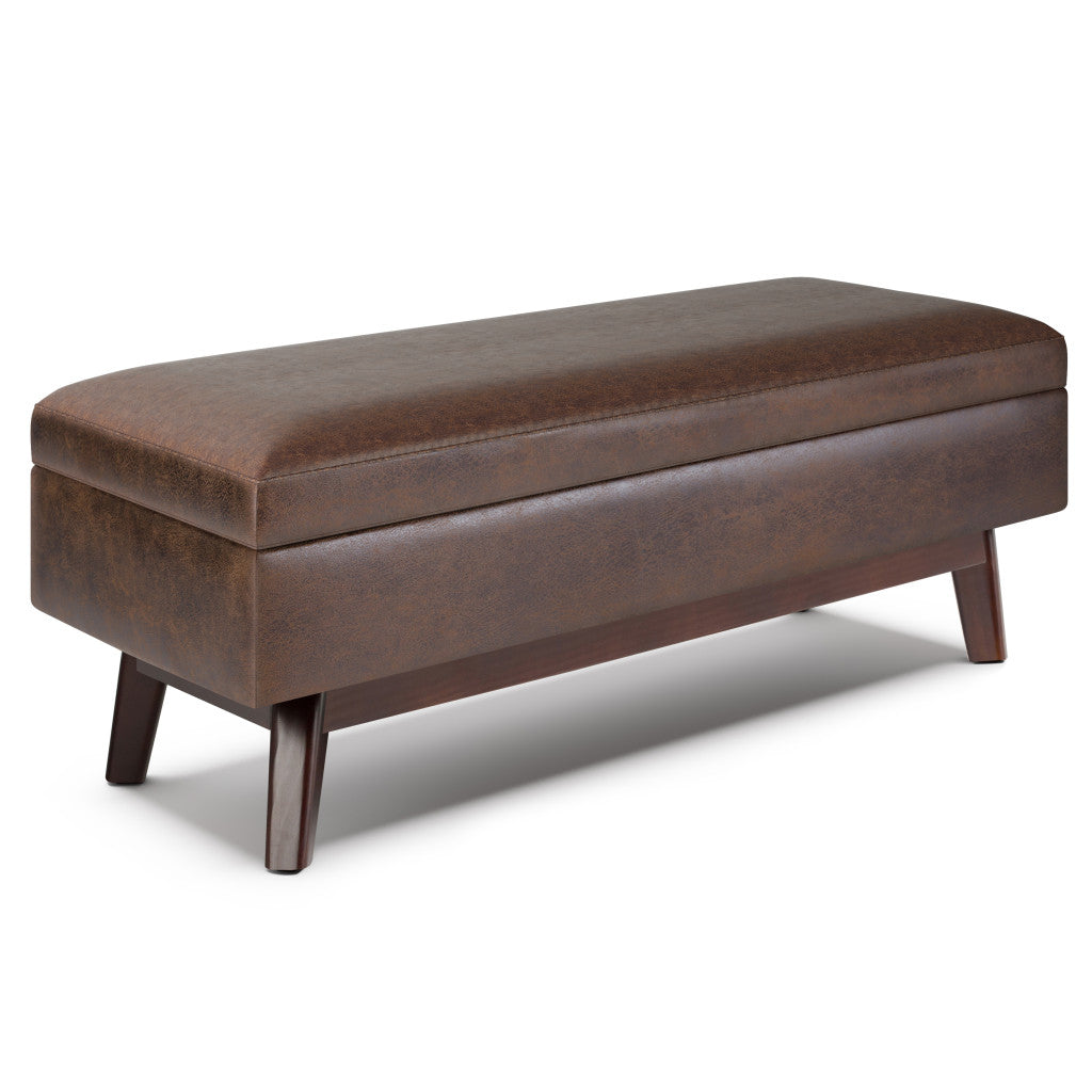 48" Brown Leather Cocktail Ottoman With Storage-0