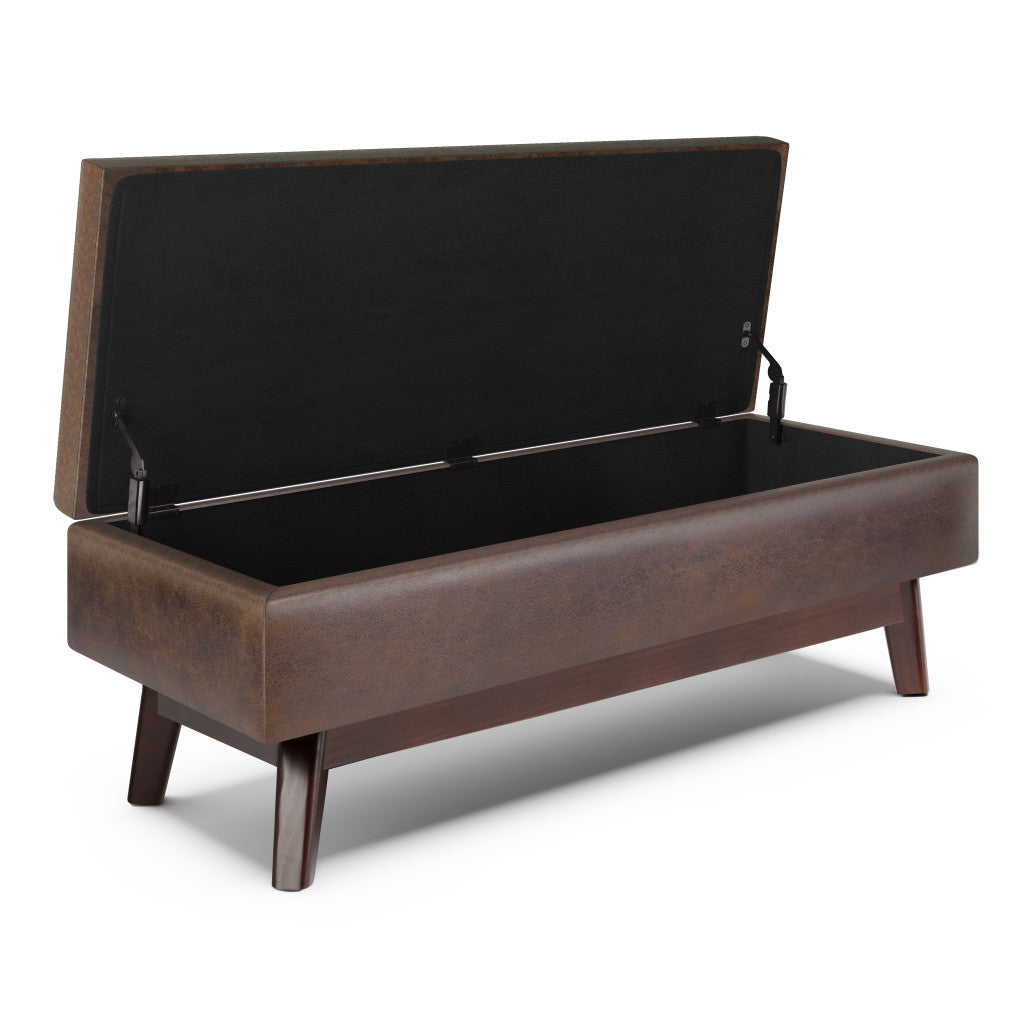 48" Brown Leather Cocktail Ottoman With Storage-1