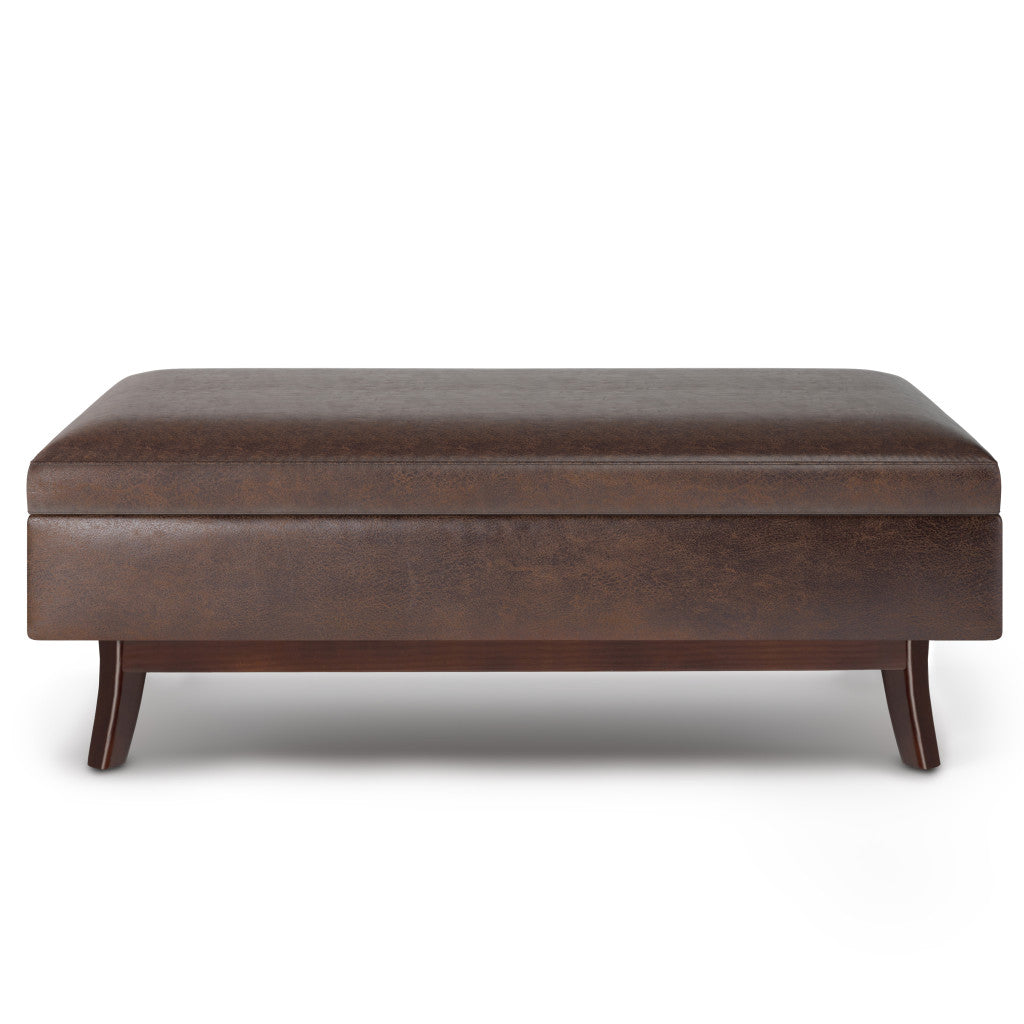48" Brown Leather Cocktail Ottoman With Storage-2