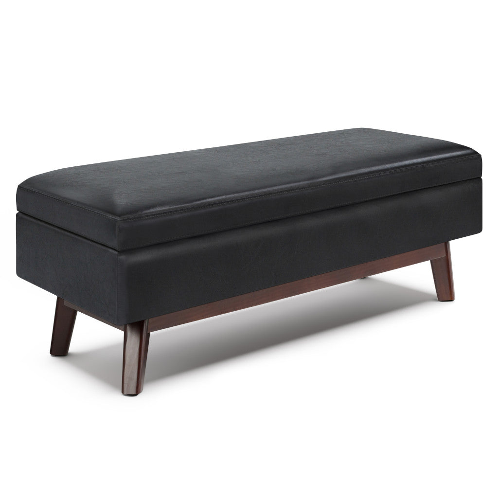 48" Black and Brown Leather Cocktail Ottoman With Storage-0