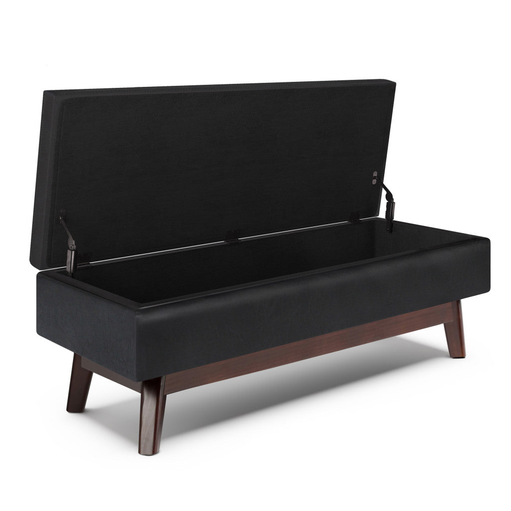 48" Black and Brown Leather Cocktail Ottoman With Storage-1