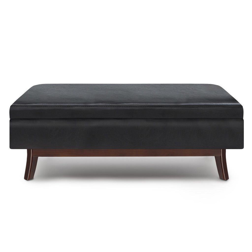 48" Black and Brown Leather Cocktail Ottoman With Storage-2