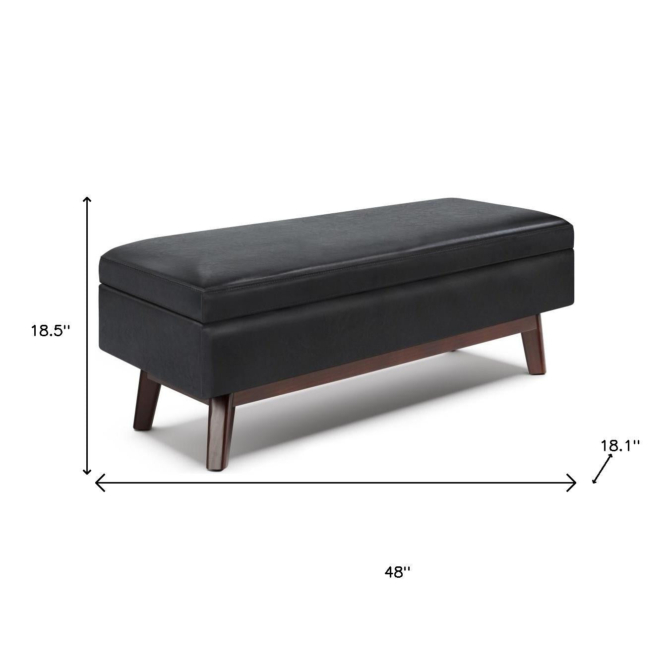 48" Black and Brown Leather Cocktail Ottoman With Storage-6