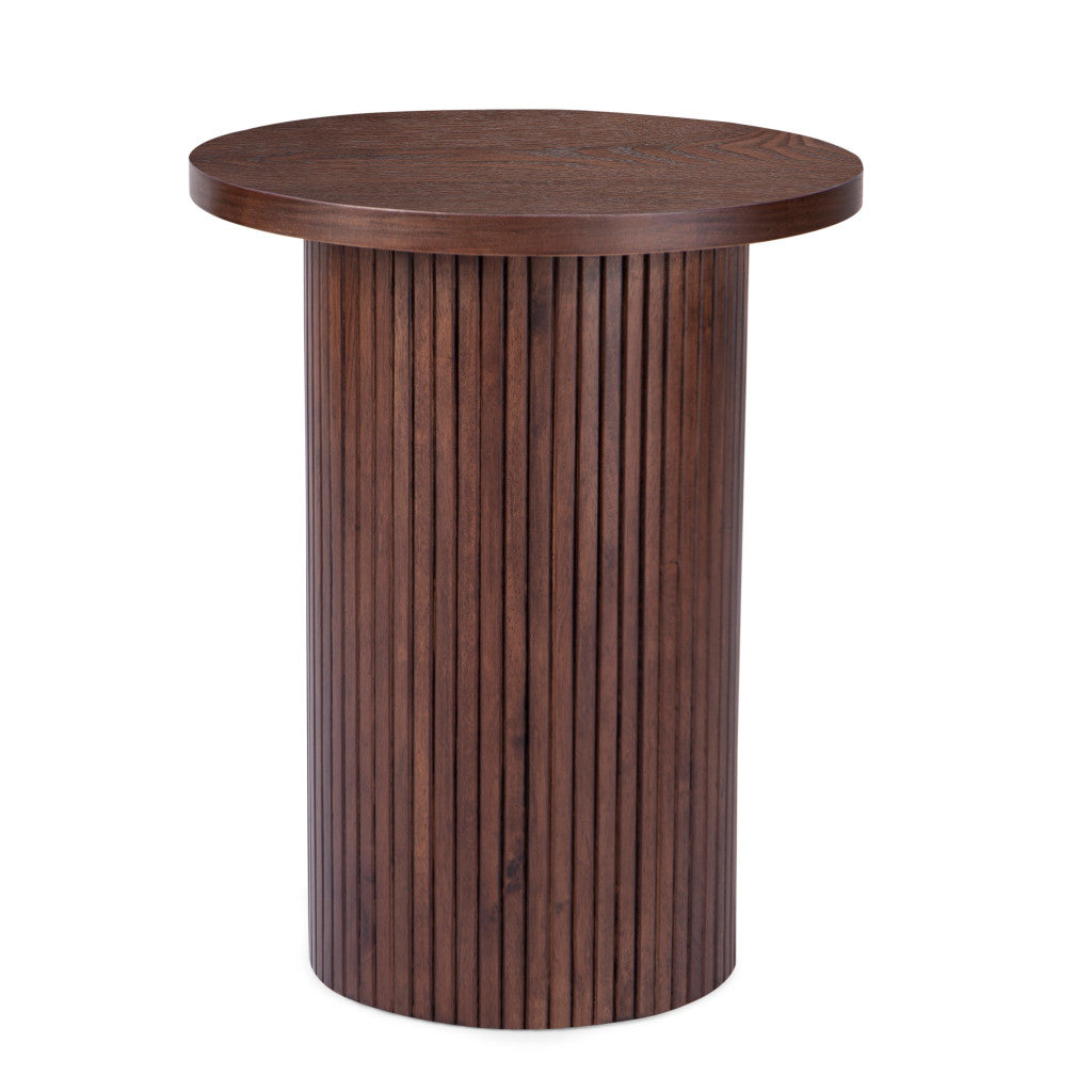 22" Brown Wood Round Pedestal End Table-1