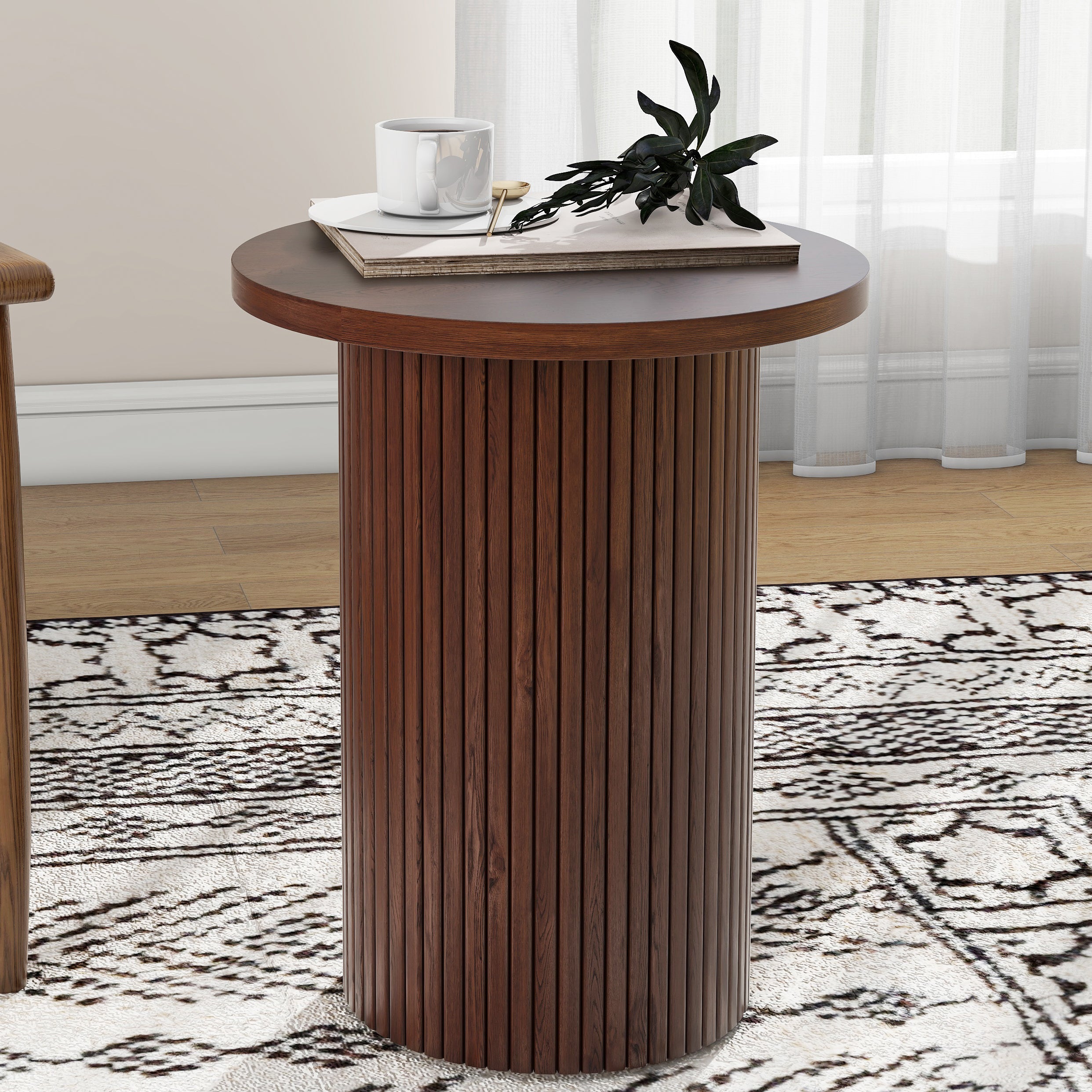 22" Brown Wood Round Pedestal End Table-7