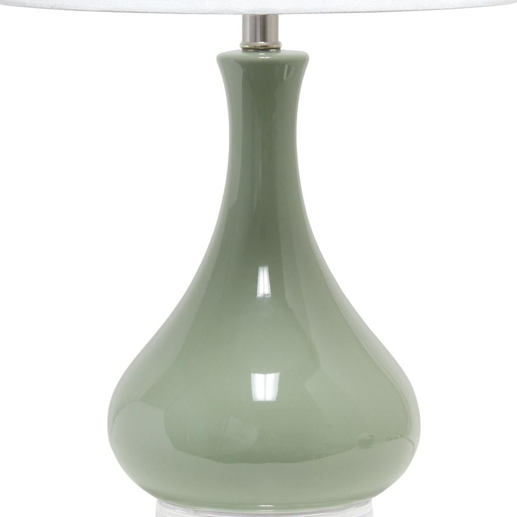 26" Sage And Clear Ceramic Novelty Table Lamp With White Drum Shade-2
