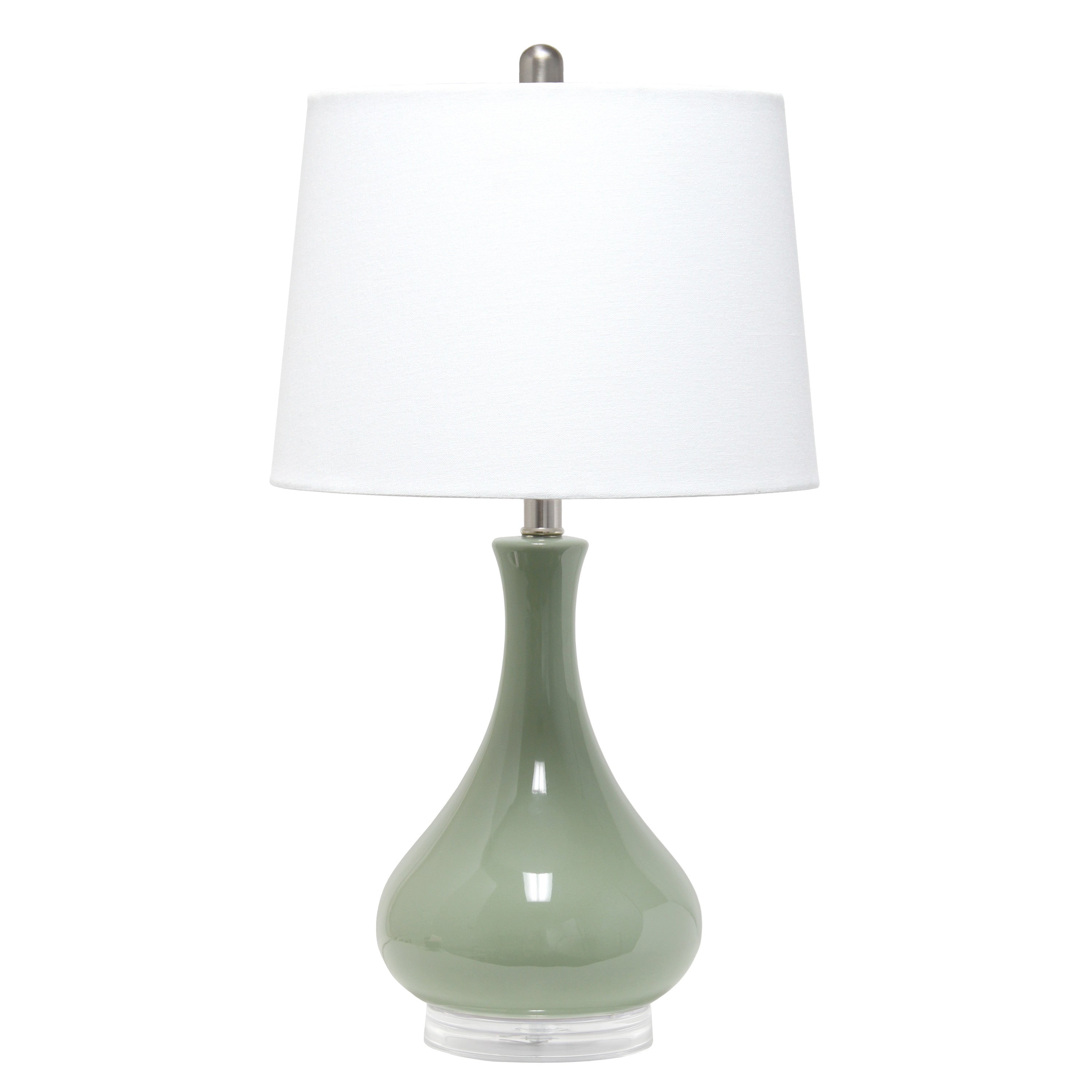 26" Sage And Clear Ceramic Novelty Table Lamp With White Drum Shade-3