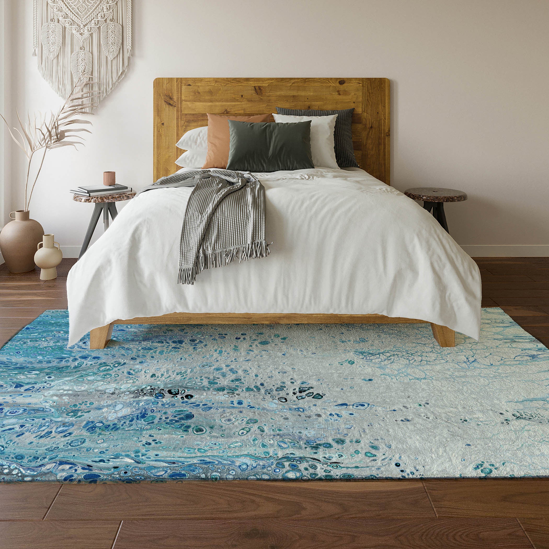 3' X 5' Light Blue And Ivory Abstract Washable Indoor Outdoor Area Rug-5