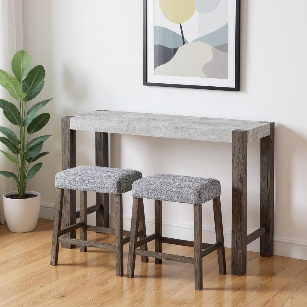 48" Three Piece Gray and Dark Brown Faux Marble and Solid Wood Rectangular Bar Set-0