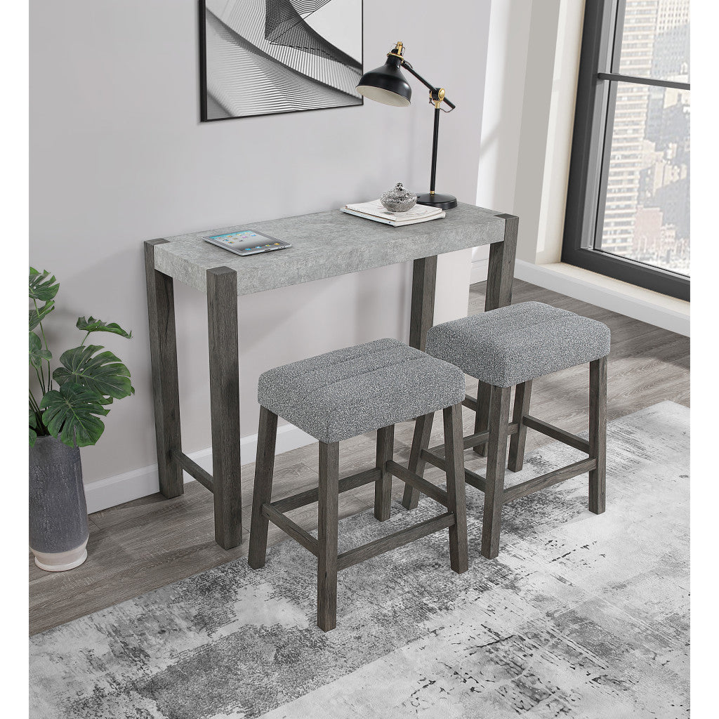 48" Three Piece Gray and Dark Brown Faux Marble and Solid Wood Rectangular Bar Set-8