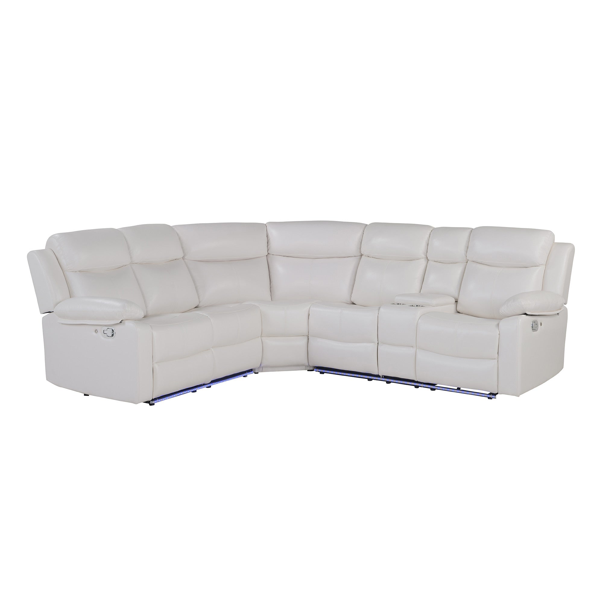 Off White Faux Leather Reclining Curved Six Piece Sectional With LED And Console-1