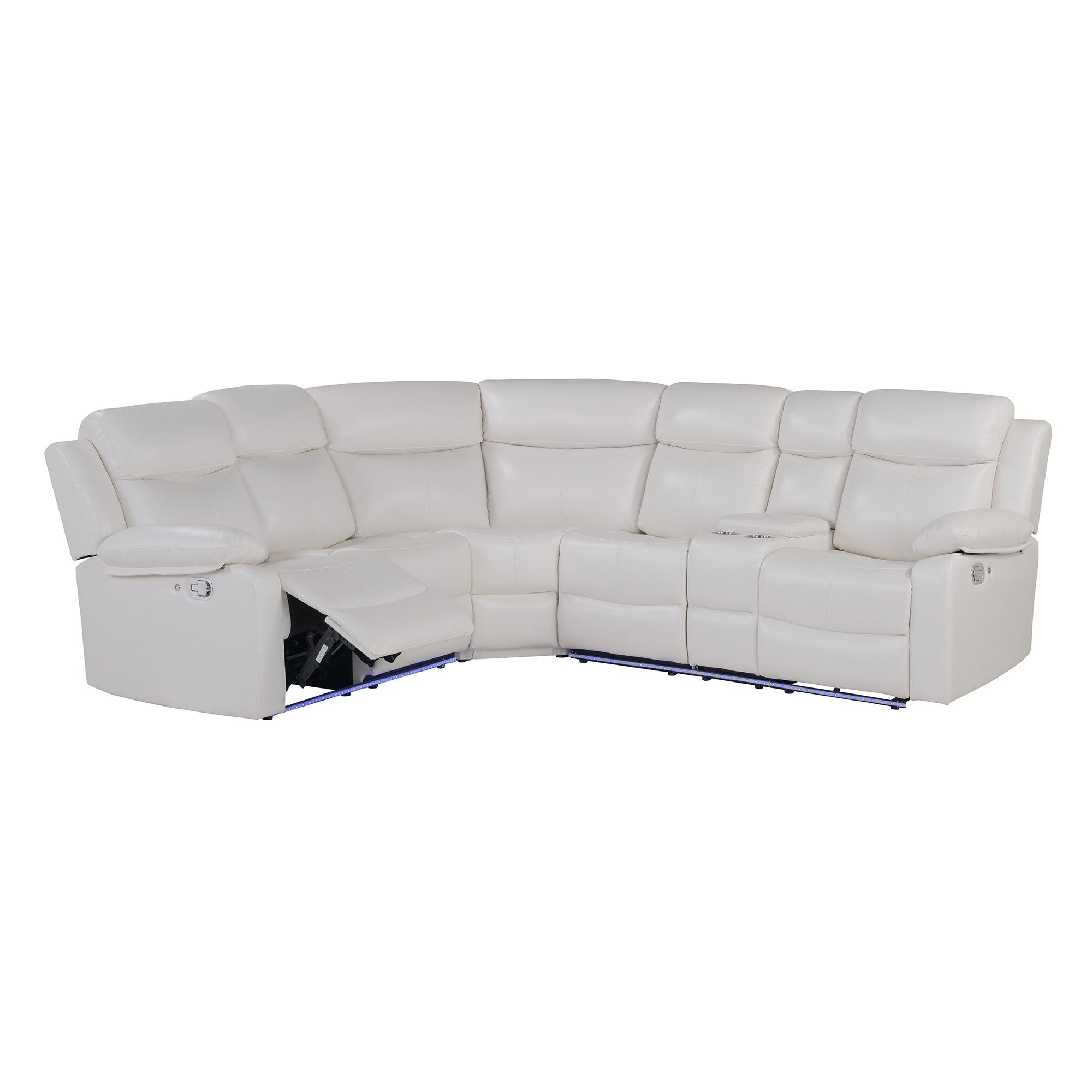 Off White Faux Leather Reclining Curved Six Piece Sectional With LED And Console-2