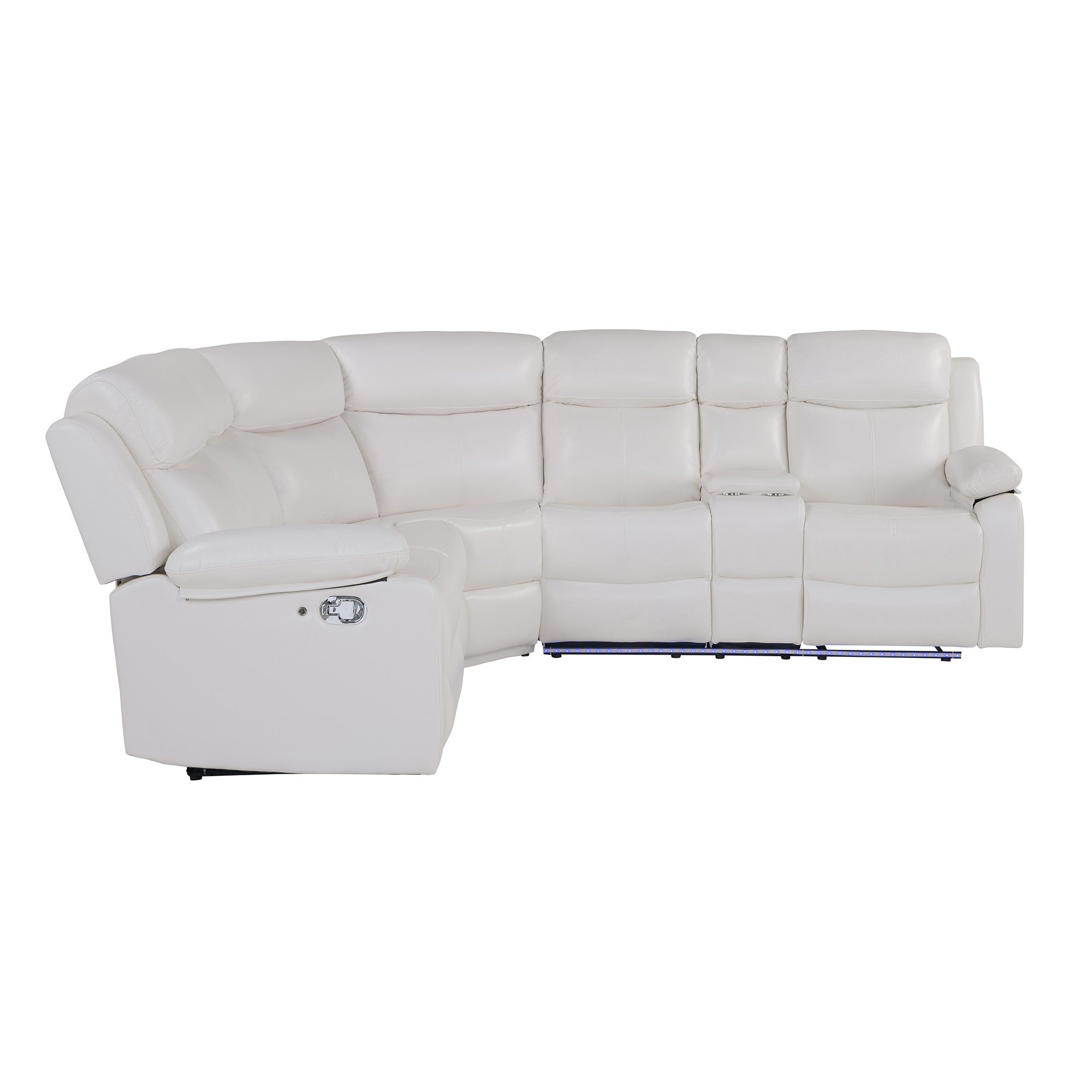Off White Faux Leather Reclining Curved Six Piece Sectional With LED And Console-3